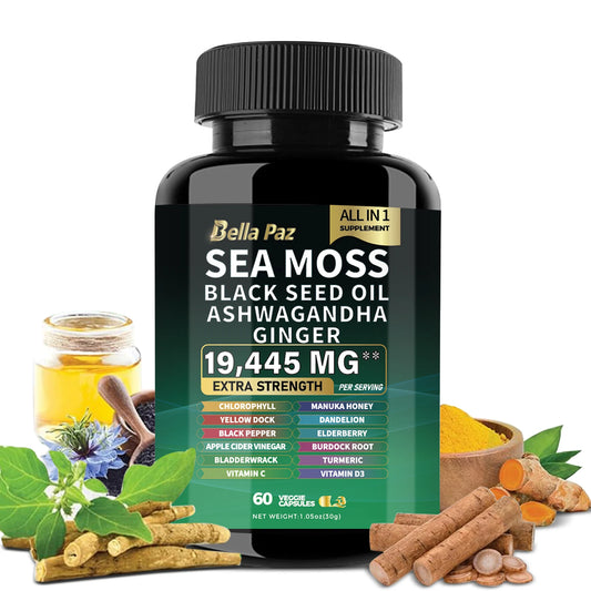 Sea Moss, Black Seed Oil, Ashwagandha & Turmeric with Ginger